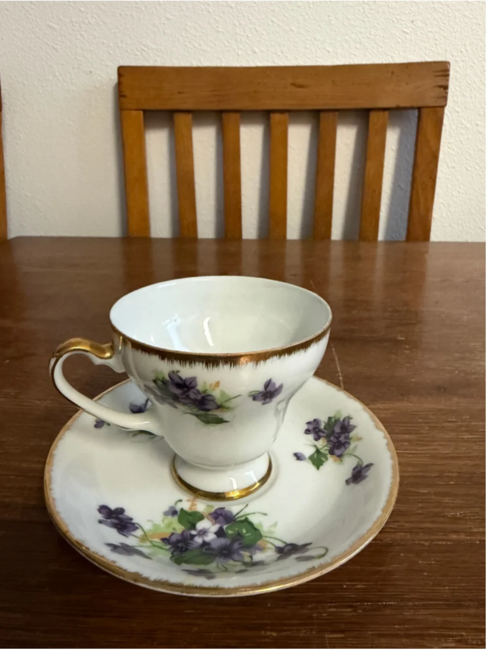 Vintage Norcrest Fine China Japan Purple Violet Teacup & Saucer Gold Trim Tea Cu